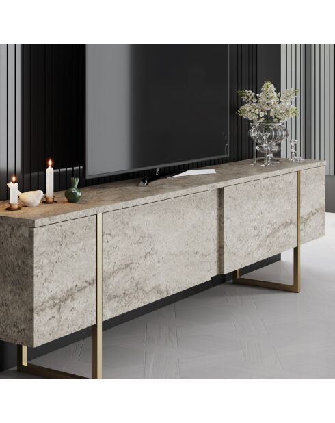 Meuble TV Luxe travertin/doré - 180x30x50 cm