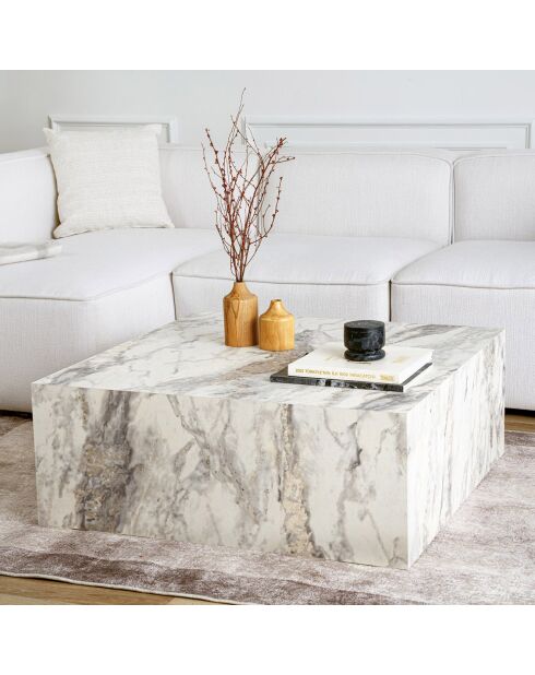Table basse Prizma marbré - 90x35x90 cm