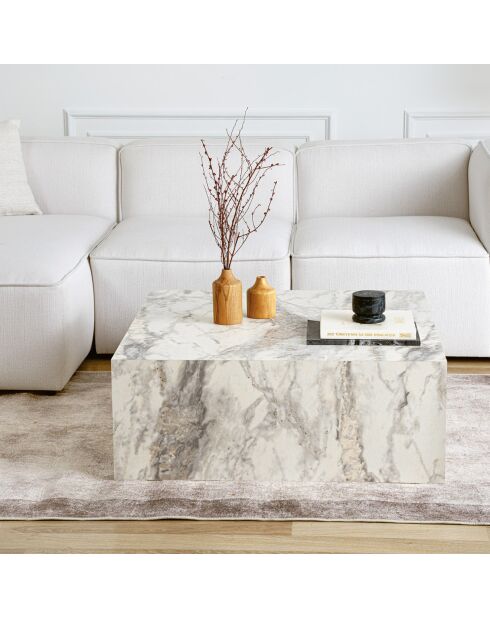 Table basse Prizma marbré - 90x35x90 cm