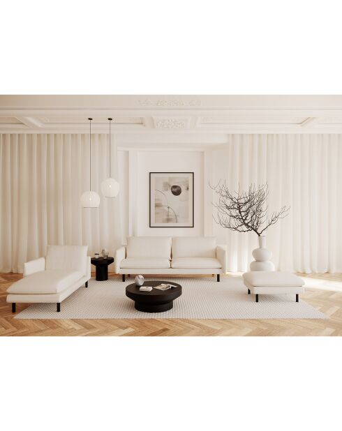 Poef Isak crèmekleurige stof met lussen - 90x70x44 cm