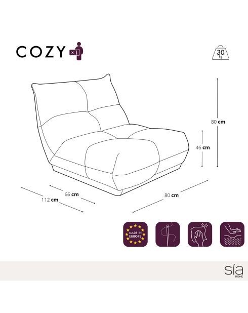 Fauteuil Cozy Velours côtelé aqua - 90x112x80 cm