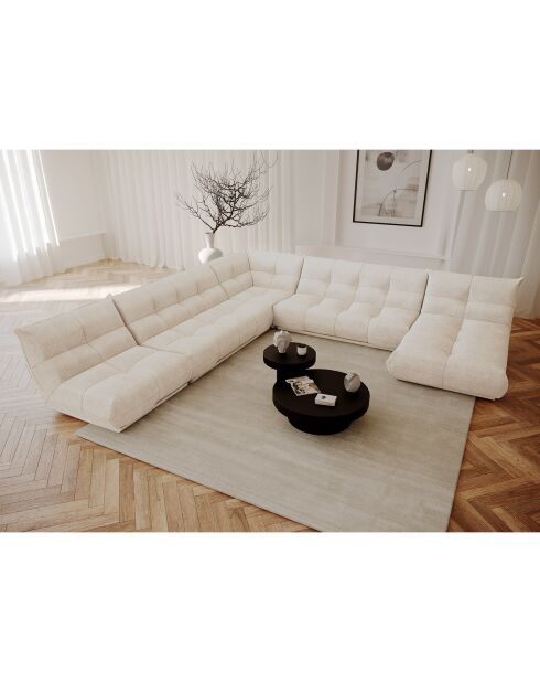 Canapé panoramique modulable XXL Cozy Tissu bouclette crème - 390x390x80 cm