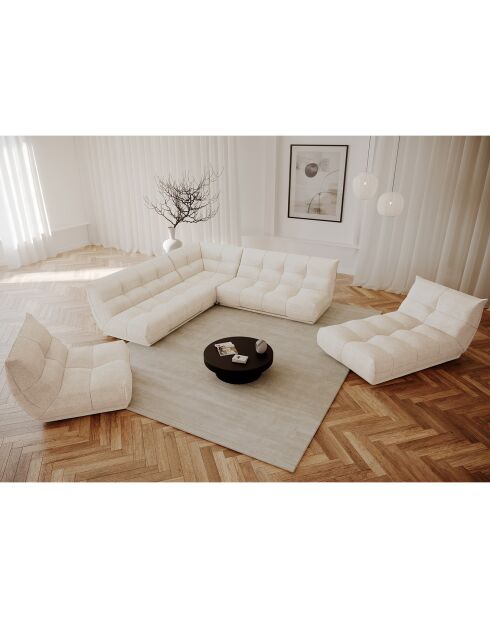 Canapé panoramique modulable XXL Cozy Tissu bouclette crème - 390x390x80 cm