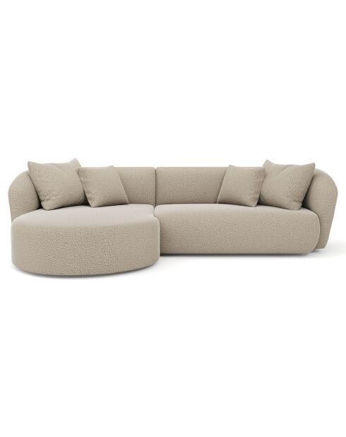 Emy linkerhoekbank Taupe grijze krulstof - 300x155x77 cm