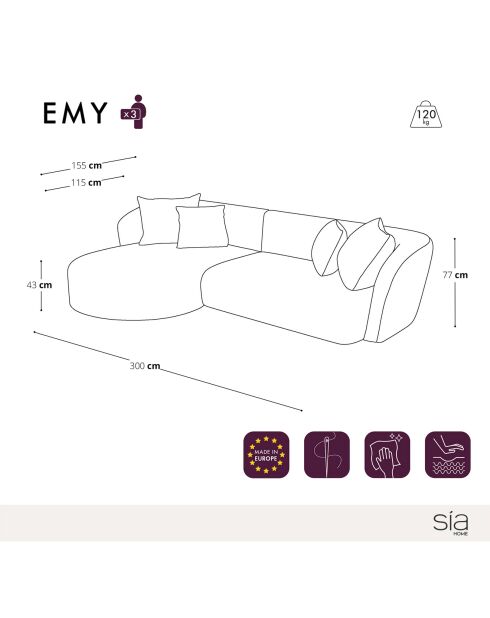 Emy linkerhoekbank Taupe grijze krulstof - 300x155x77 cm