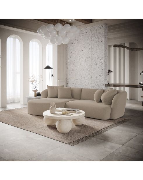 Emy linkerhoekbank Taupe grijze krulstof - 300x155x77 cm