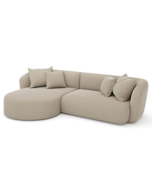 Emy linkes Ecksofa Taupegrauer lockiger Stoff - 300x155x77 cm