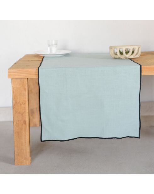 Chemin de table Jules céladon/noir - 50x150 cm