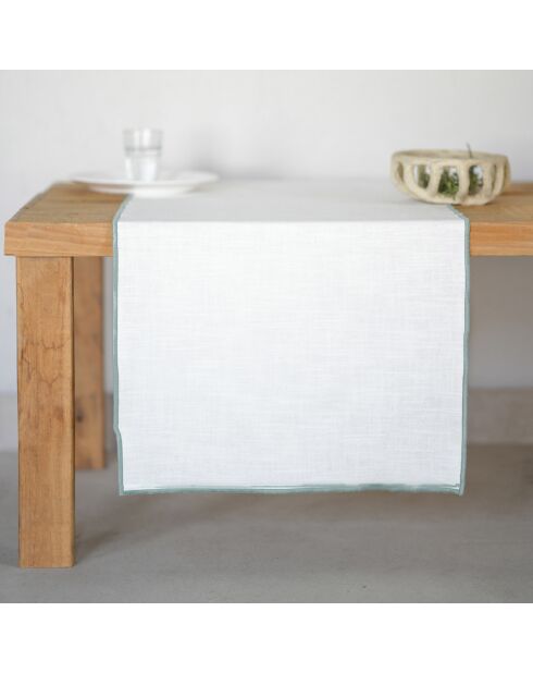 Chemin de table Jules blanc/céladon - 50x150 cm
