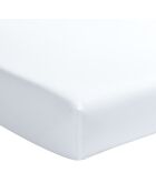 Drap housse en percale de coton lavé bonnet 30 cm blanc nuage