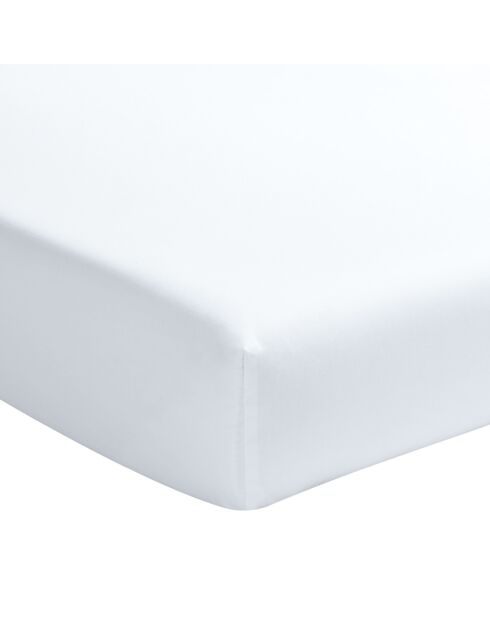 Drap housse en percale de coton lavé bonnet 30 cm blanc nuage