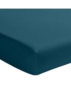 Drap housse en percale de coton lavé bonnet 30 cm bleu imperial
