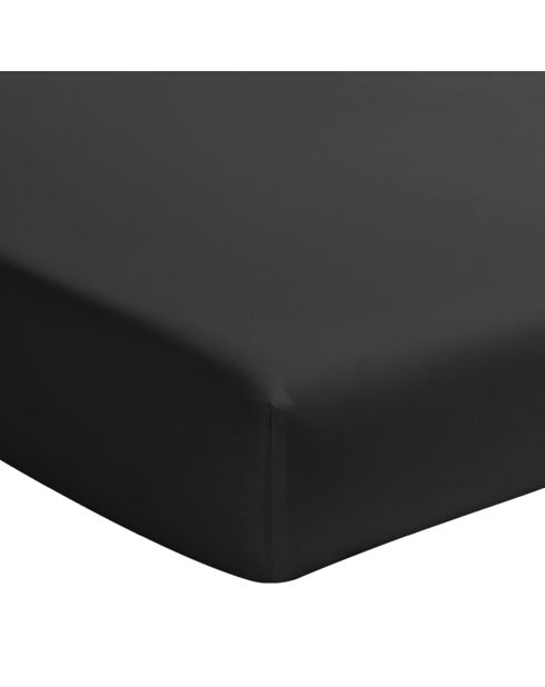 Drap housse en percale de coton lavé bonnet 30 cm noir minuit