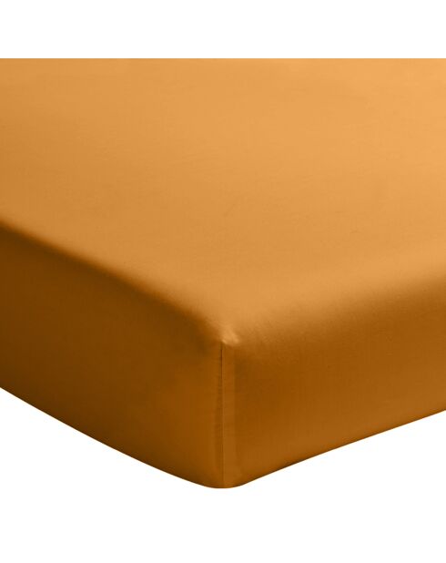 Hoeslaken in perkal van gewassen katoen, 30 cm, saffraanmuts