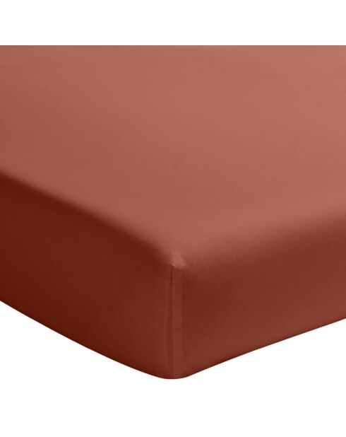 Drap housse en percale de coton lavé bonnet 30 cm terracotta