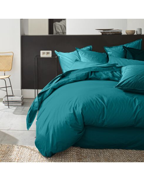 Housse de couette en percale de coton lavé bleu canard