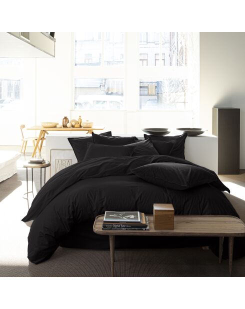 Housse de couette en percale de coton lavé noir minuit