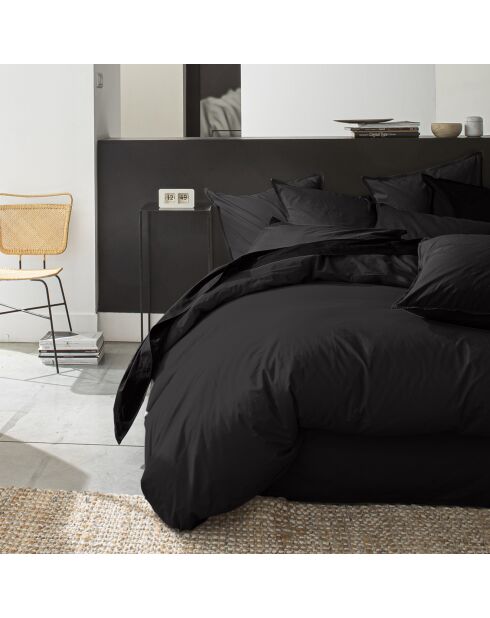 Housse de couette en percale de coton lavé noir minuit