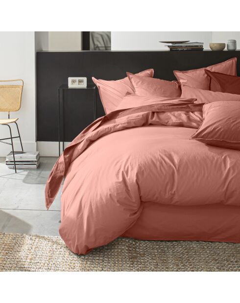 Housse de couette en percale de coton lavé rose poudré