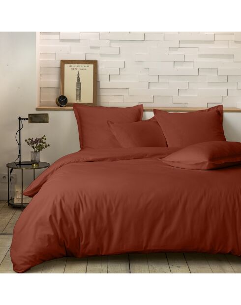 Taie d'oreiller avec volant en percale de coton lavé terracotta