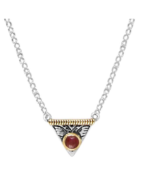 Collier en Argent, Laiton & Sillimanite teintée rouge