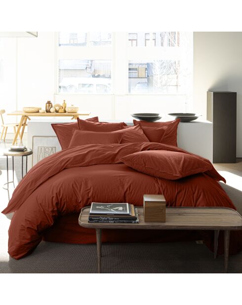 Housse de couette en percale de coton lavé terracotta