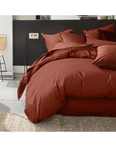 Housse de couette en percale de coton lavé terracotta