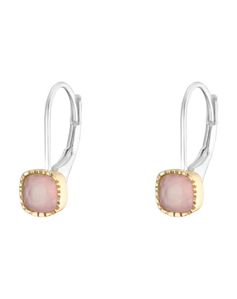 Boucles d'oreilles en Argent, Laiton & Calcédoine rose