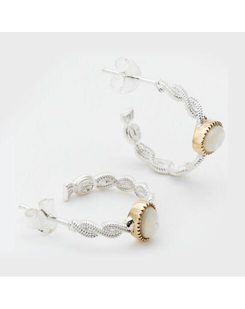 Boucles d'oreilles en Argent, Laiton & Nacre blanche