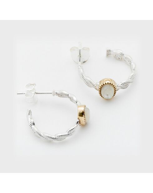 Boucles d'oreilles en Argent, Laiton & Nacre blanche