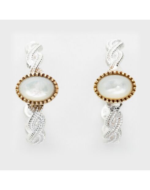 Boucles d'oreilles en Argent, Laiton & Nacre blanche