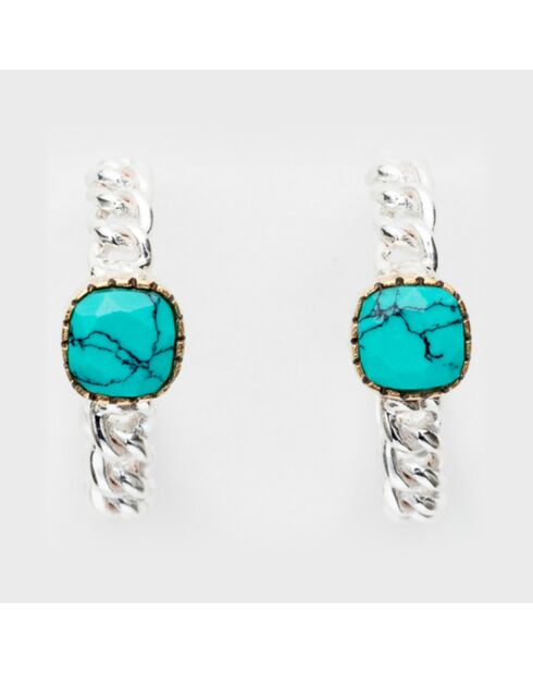 Boucles d'oreilles en Argent, Laiton & Turquoise reconstituée