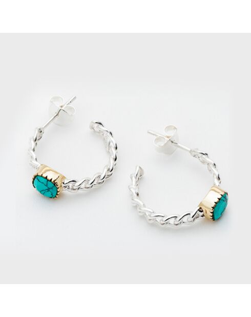Boucles d'oreilles en Argent, Laiton & Turquoise reconstituée