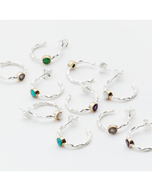 Boucles d'oreilles en Argent, Laiton & Nacre blanche