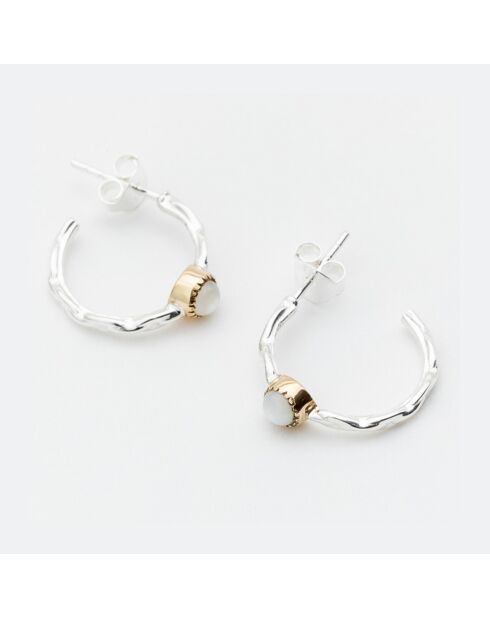 Boucles d'oreilles en Argent, Laiton & Nacre blanche