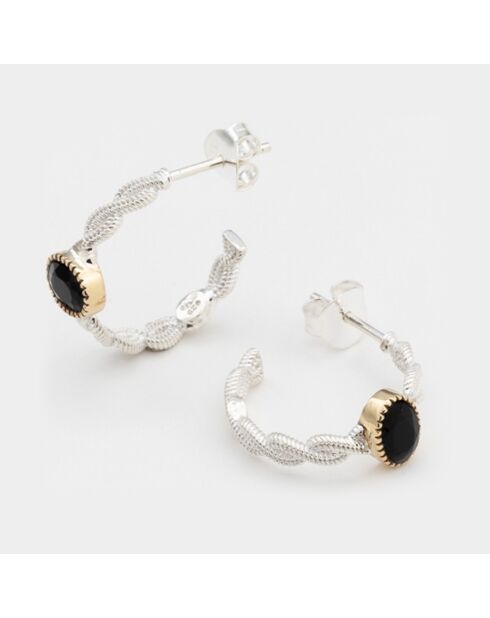 Boucles d'oreilles en Argent, Laiton & Onyx noir