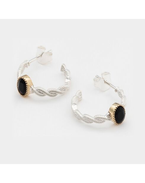 Boucles d'oreilles en Argent, Laiton & Onyx noir