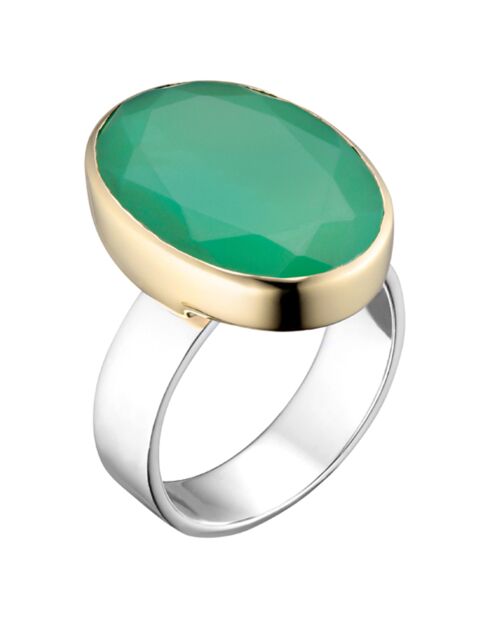 Bague en Argent, Laiton & Calcédoine Chrysoprase verte