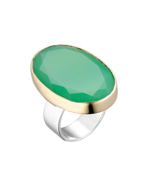 Bague Argent et Laiton, Calcédoine verte