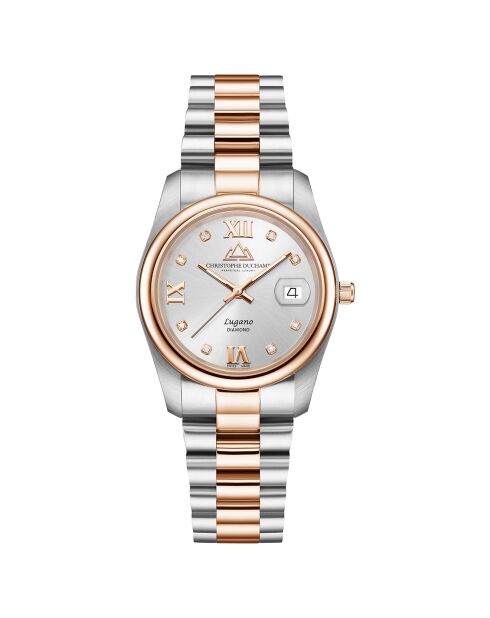 Montre Femme Quartz en Acier Lugano argenté/rose doré