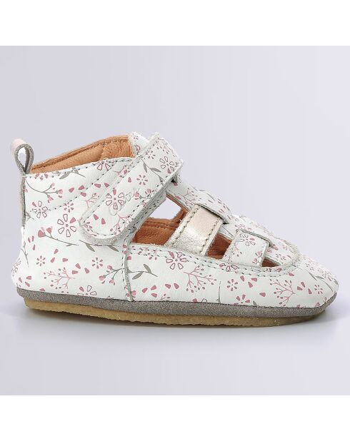 Salomés en Cuir Layame blanc floral