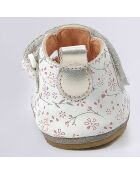 Salomés en Cuir Layame blanc floral