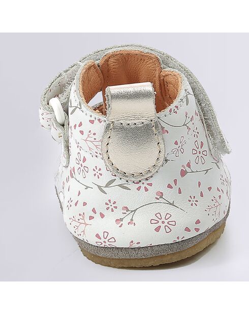 Salomés en Cuir Layame blanc floral