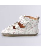 Salomés en Cuir Layame blanc floral