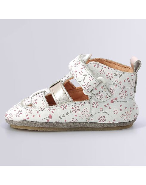 Salomés en Cuir Layame blanc floral