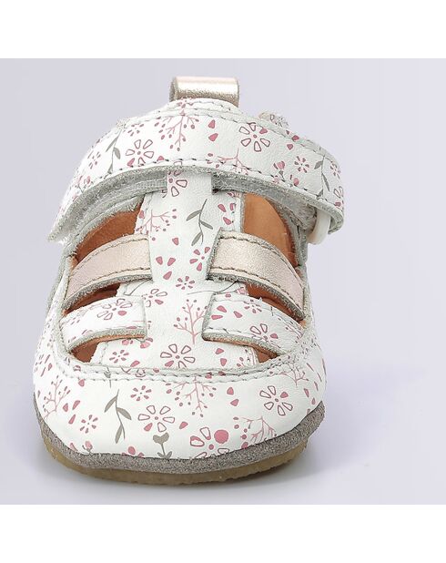 Salomés en Cuir Layame blanc floral