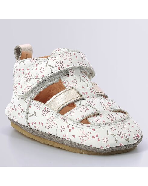 Salomés en Cuir Layame blanc floral