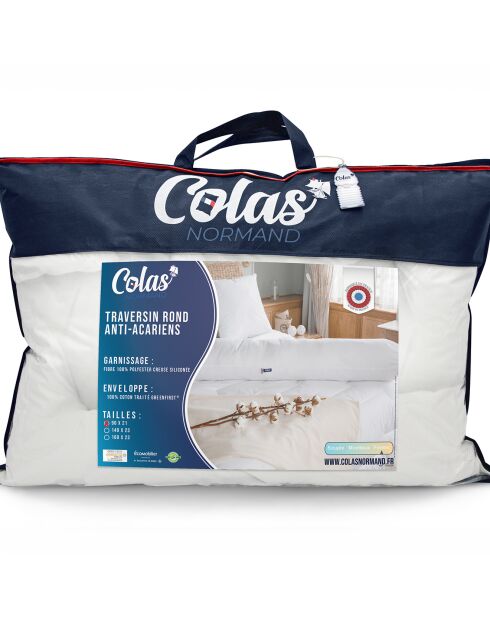 Traversin rond anti -acariens blanc - D. 21x90 cm