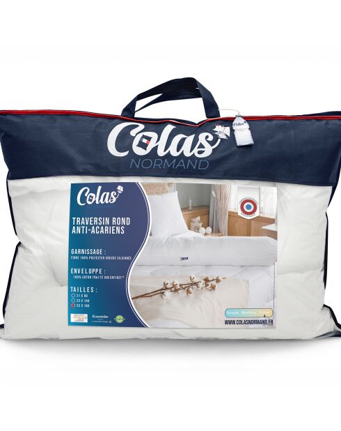 Traversin rond anti acariens blanc - D. 23x160 cm