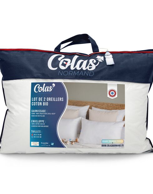2 Oreiller Oreiller Moelleux Coton Bio blancs - 45x70 cm
